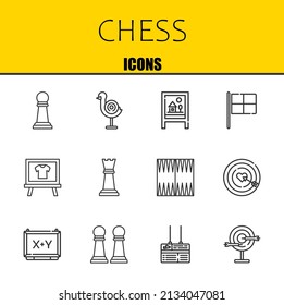 chess vector line icons set. pawn, dart board and board Icons. Thin line design. Modern outline graphic elements, simple stroke symbols stock illustration