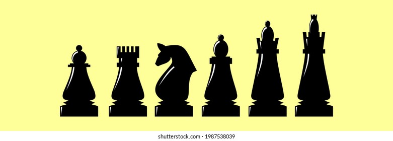 chess vector on yellow background, icons of pawns, horses, rooks, kings and more