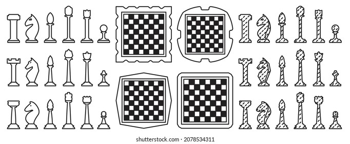 Chess vector outline set icon. Vector illustration game on white background. Isolated outline set icon chess.