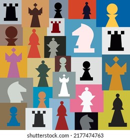 Chess Wallpaper Design. Graphic Print With Chess Pieces. 