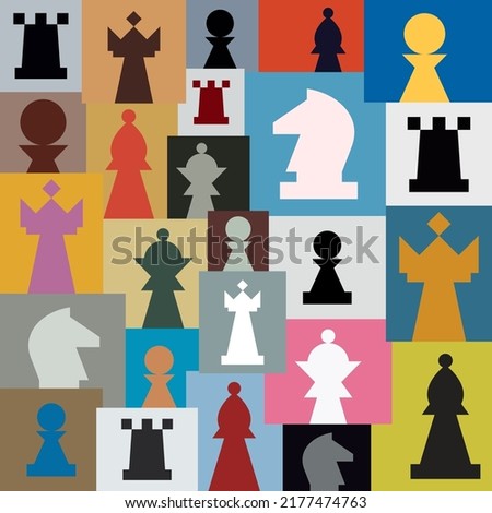 Chess wallpaper design. Graphic print with chess pieces. 