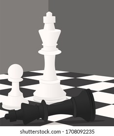 Chess. White king and black king defeated. Board game. Vector illustration.