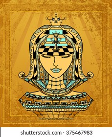 Chess Zen tangle Girl  blue gold with grunge.  Concept as a pawn became queen or  on avatar  or for decoration different things