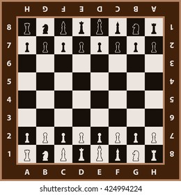 Chessboard background. Chess board with chess figures. Vector illustration.