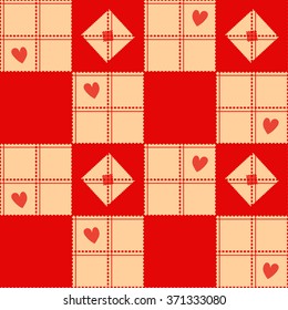 Chessboard Beige Red Heart Valentine Background Vector Illustration