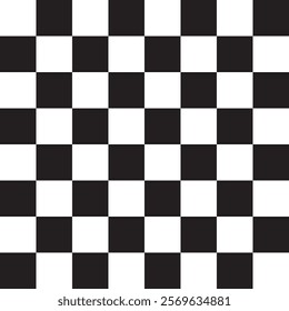 Chessboard Black and White Mosaic Tile vector illustration. Monochrome Chess board background. Seamless black and white square grid pattern for a chess game, flat graphic design EPS 10.