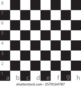 Chessboard Black and White Mosaic Tile vector illustration. Monochrome Chess board background. Seamless black and white square grid pattern for a chess game, flat graphic design EPS 10.