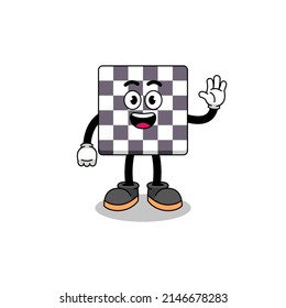 chessboard cartoon doing wave hand gesture , character design