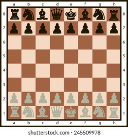 Chessboard or character set of chess pieces. Vector illustration.