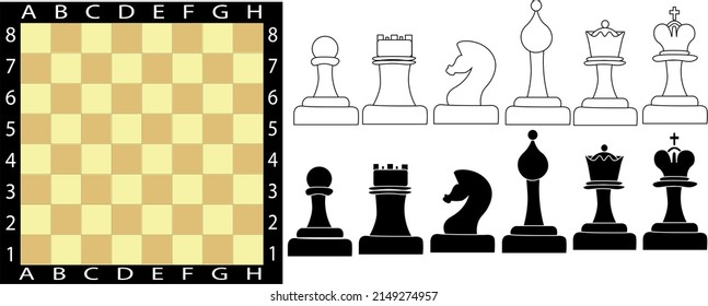 chessboard and chess pieces. black and white