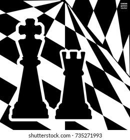 Chessboard with a chess pieces King and Rook. Traditional Christmas holiday game.