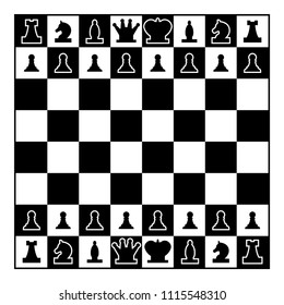 Chessboard and chess pieces line figures icon black color