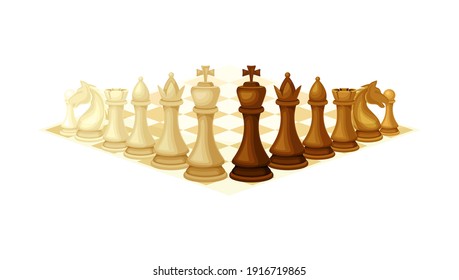 Chessboard with Chess Pieces as Chess or Strategy Board Game Vector Illustration