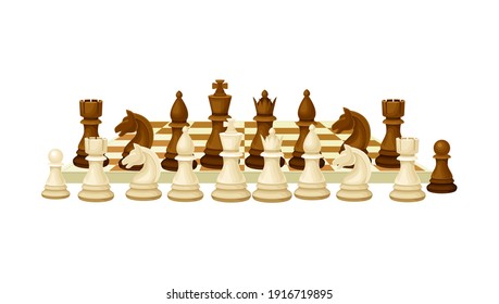 Chessboard with Chess Pieces as Chess or Strategy Board Game Vector Illustration