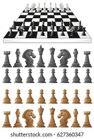 Chessboard and different chess pieces