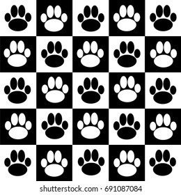 Chessboard with dog paws. Vector illustration.