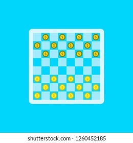 Chessboard, dollar vs bitcoin. vector illustration