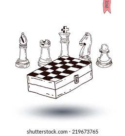 chessboard game, hand drawn vector illustration.