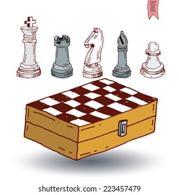 chessboard game, hand drawn vector illustration.