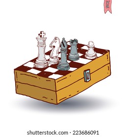 chessboard game, hand drawn vector illustration.