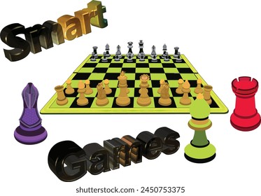 The chessboard is green and its shades are with pieces in mauvia shades