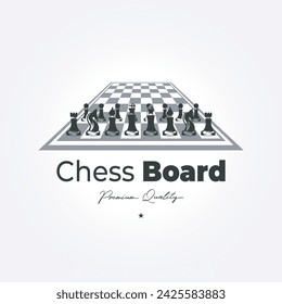 chessboard logo design. chess pieces template horizontal 3d illustration vintage vector