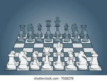 Chessboard with pieces (beginning party)