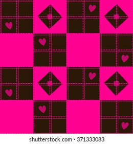 Chessboard Pink Brown Heart Valentine Background Vector Illustration