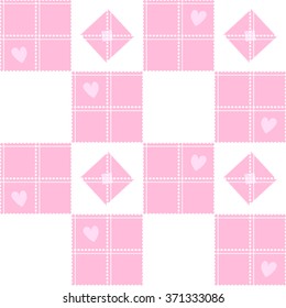 Chessboard Pink Heart Valentine Background Vector Illustration