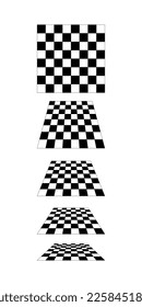 Plano de tablero de ajedrez en perspectiva aislado sobre fondo blanco. Piso de baldosas. Textura de tablero de ajedrez inclinada. Tablero inclinado con patrón de ajedrez en blanco y negro. Ilustración del vector