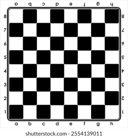 A chessboard in a vector isolated on a white background. The board is a top view. Black and white round chips. Checkers. Board game Checkers. Chessboard and checkers on it