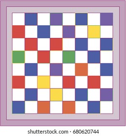 Chessboard with White, Red, Yellow, Blue and Violet Squares