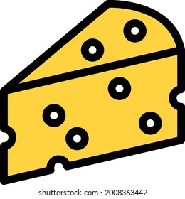 chesse with white background. cheese is a symbol of bakery .colour line icon.