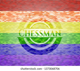Chessman emblem on mosaic background with the colors of the LGBT flag