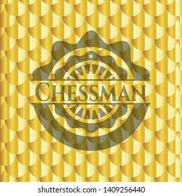 Chessman golden badge. Scales pattern. Vector Illustration. Detailed.