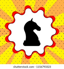 Chessman of a horse sign. Black icon in a bubble on a yellow background pop art. Vector.