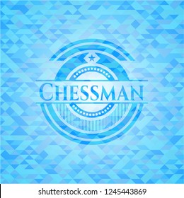 Chessman sky blue emblem with mosaic ecological style background