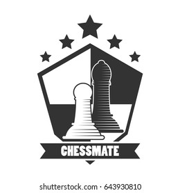Chessmate club black and white emblem with pawns illustrations