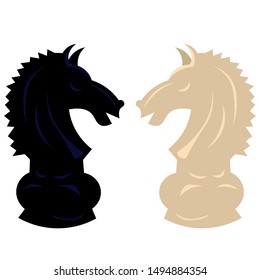 Chessmen. Black and white horses. Game and sport.
