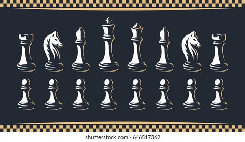 Chessmen, chess pieces set - vector illustration, on a dark background