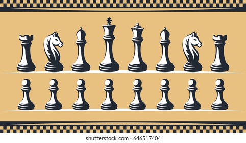 Chessmen, chess pieces set - vector illustration, on a gold background