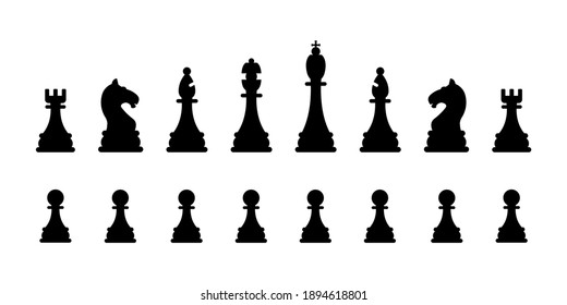 Chessmen collection isolated on a white. Black chess figures. Vector set