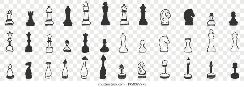 Chessmen on board doodle set