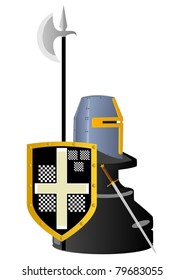 Chessmen styled medieval knights. Illustration on a white background.