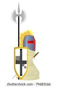 Chessmen styled medieval knights. Illustration on a white background.