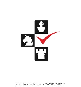 Logotipo com tema de xadrez com marca de verificação