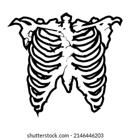Chest bone. T-shirt print for Horror or Halloween. Hand drawing illustration isolated on white background. Vector EPS 10.