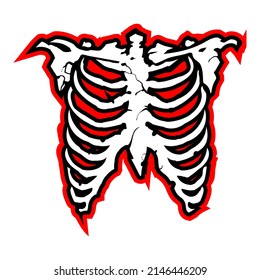 Chest bone. T-shirt print for Horror or Halloween. Hand drawing illustration isolated on white background. Vector EPS 10.