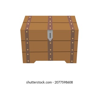 Chest box. Ancient treasure box or pirate closed wooden container. Vector cartoon icon coffer isolated on white background