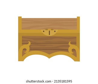 Chest box. Ancient treasure box or pirate closed wooden container. Vector cartoon icon coffer isolated on white background